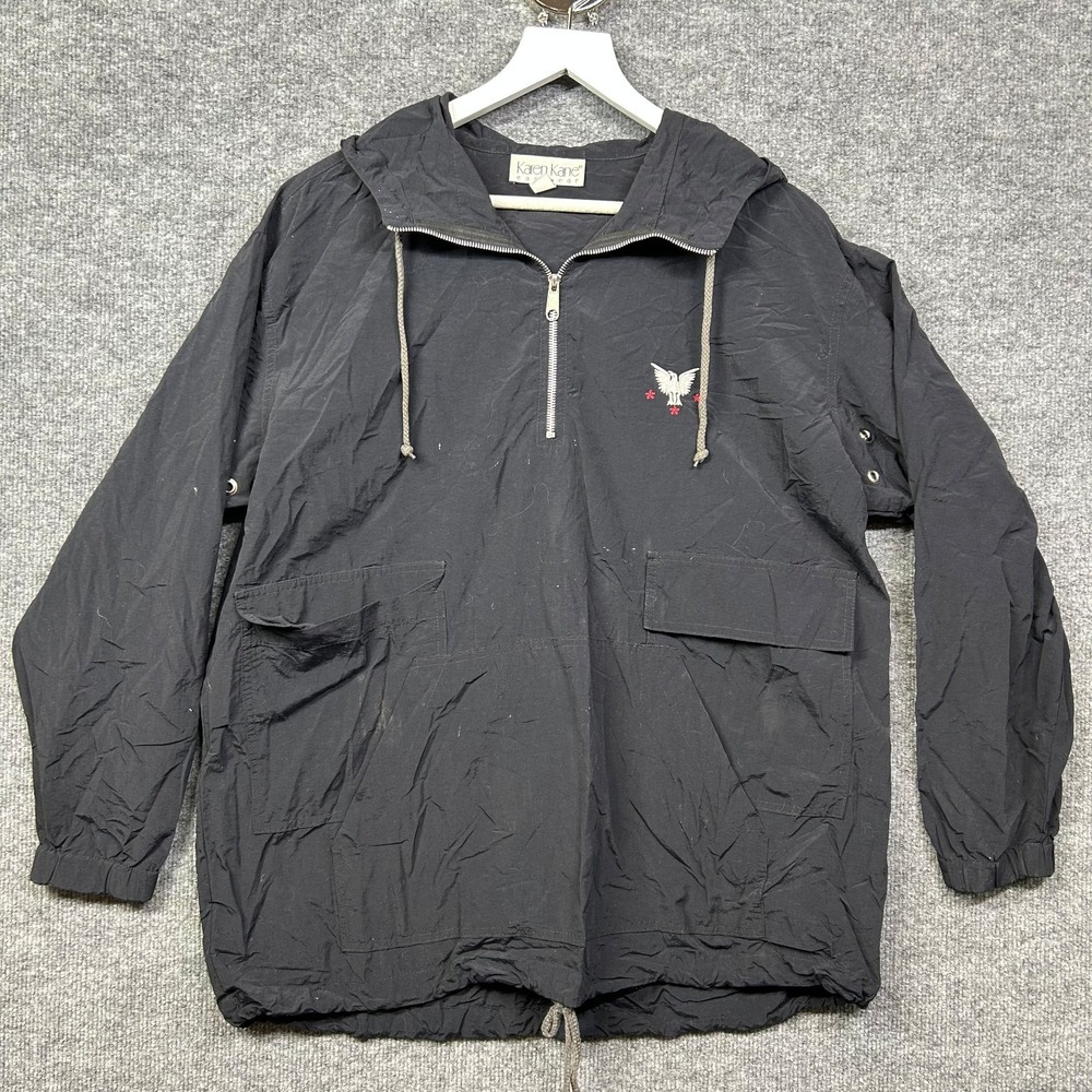 VTG Karen Kane Easywear Anorak Jacket Women's Black Hooded USA Made - Small